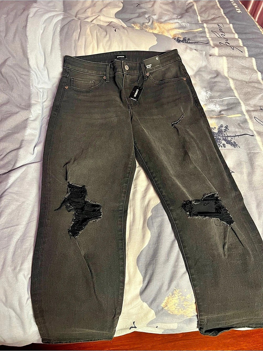 Express Boyfriend Mid Rise Distressed Jeans Distressed Black Jeans Waist 10